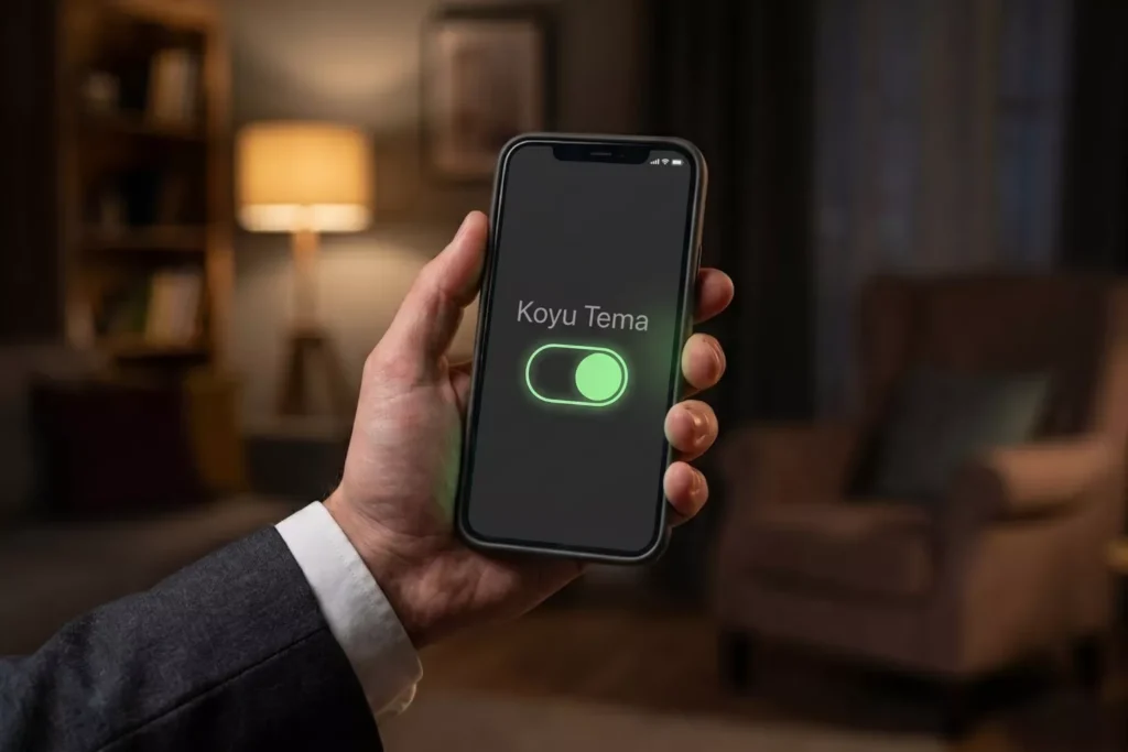 Görsel: Karanlık Ortamda Akıllı Telefonun Koyu Tema Özelliğinin Aktifleştirilmesi