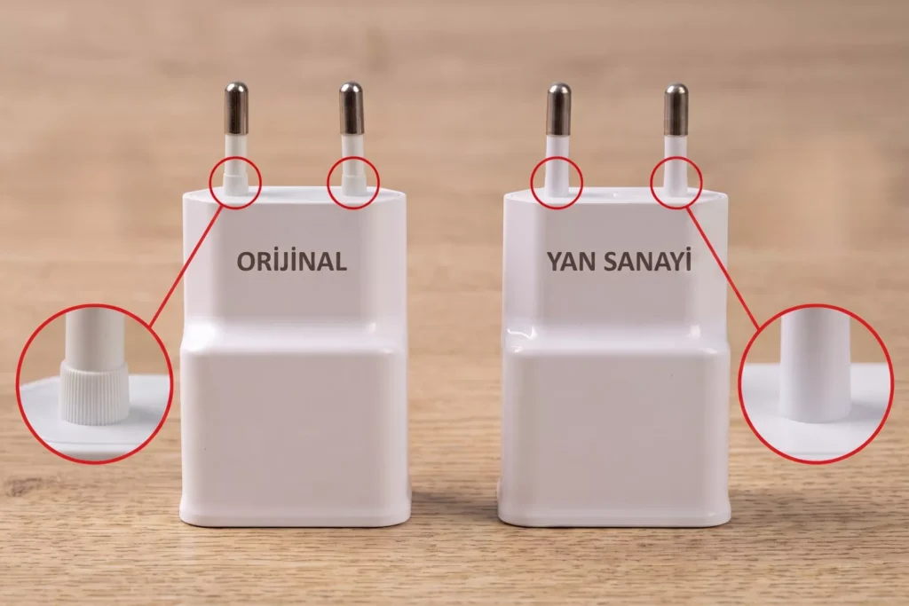 Görsel: Orijinal ve Yan Sanayi Akıllı Telefon Şarj Adaptörlerinin Karşılaştırması