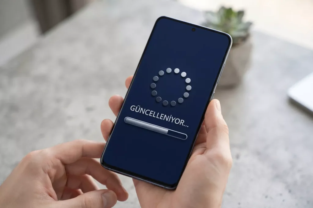 Görsel: Telefon İşletim Sistemi Güncelleme İşlemi Yapılan Akıllı Telefon