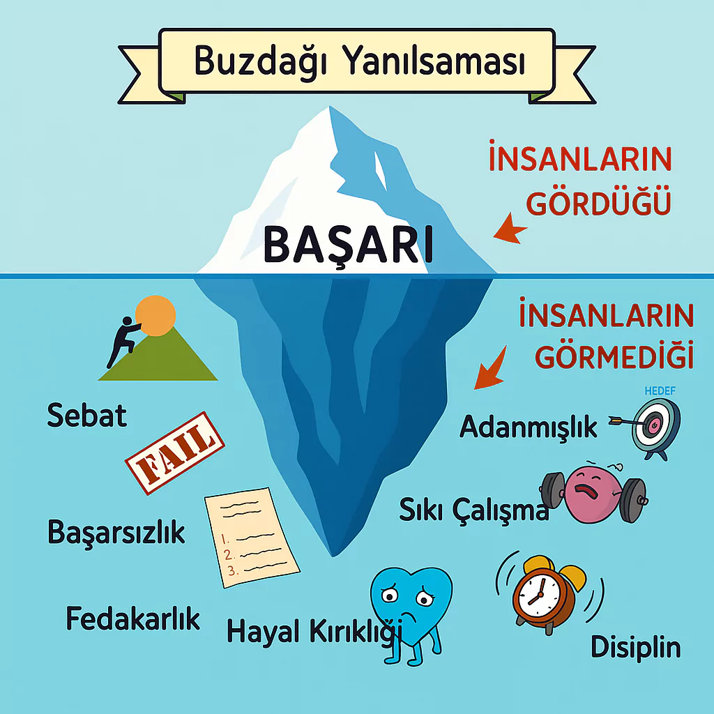 Görsel: Başarının Ardındaki Görünmeyen Zorlukların Oluşturduğu Buzdağı