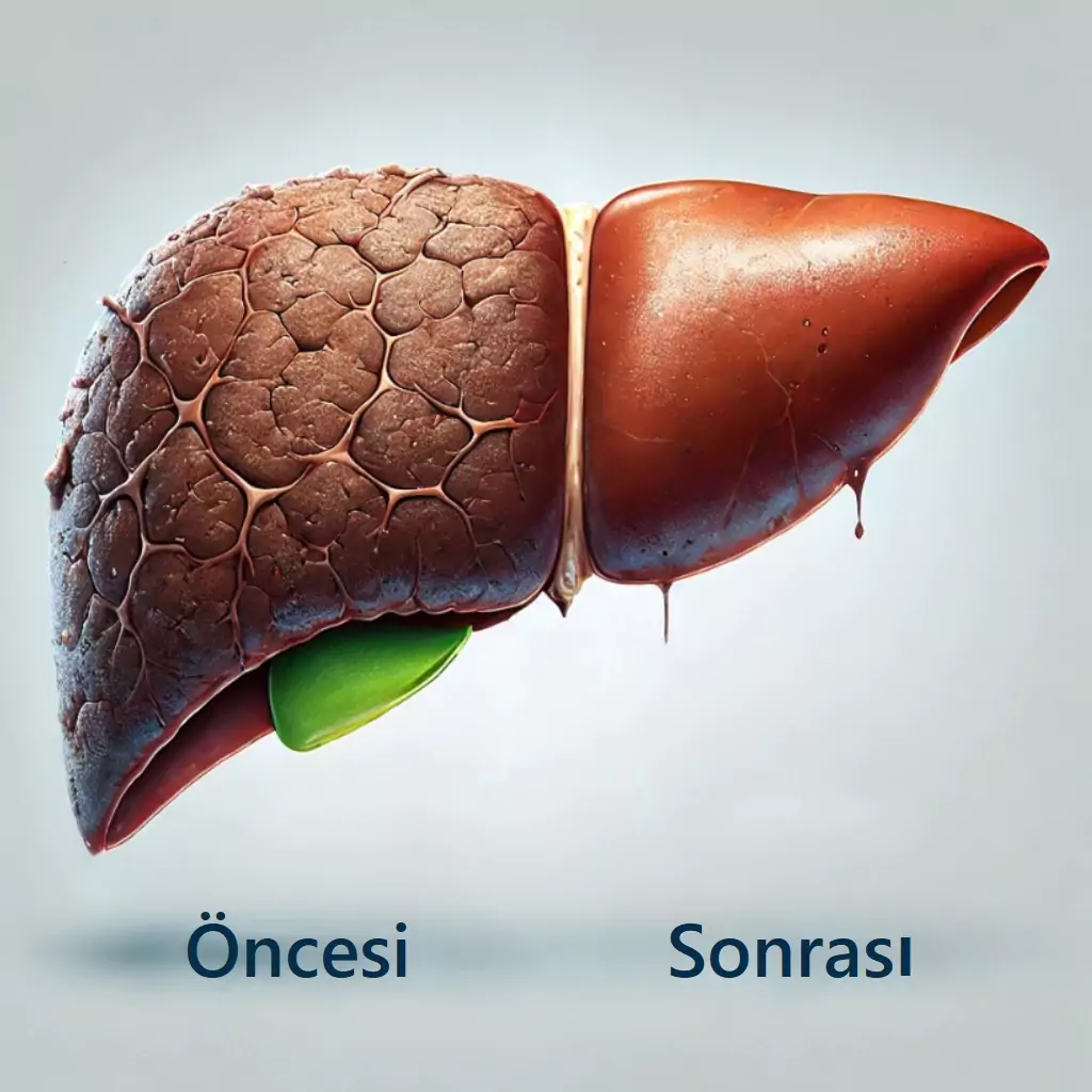 Detokstan Önce ve Sonra İnsan Karaciğerinin Temsili Görünümü