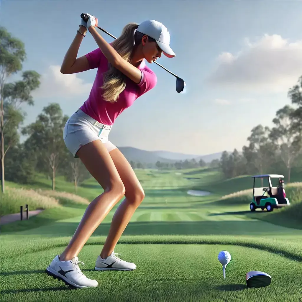 Görsel: Golf Sahasında Topa Vuruş Yapmaya Hazırlanan Bir Kadın