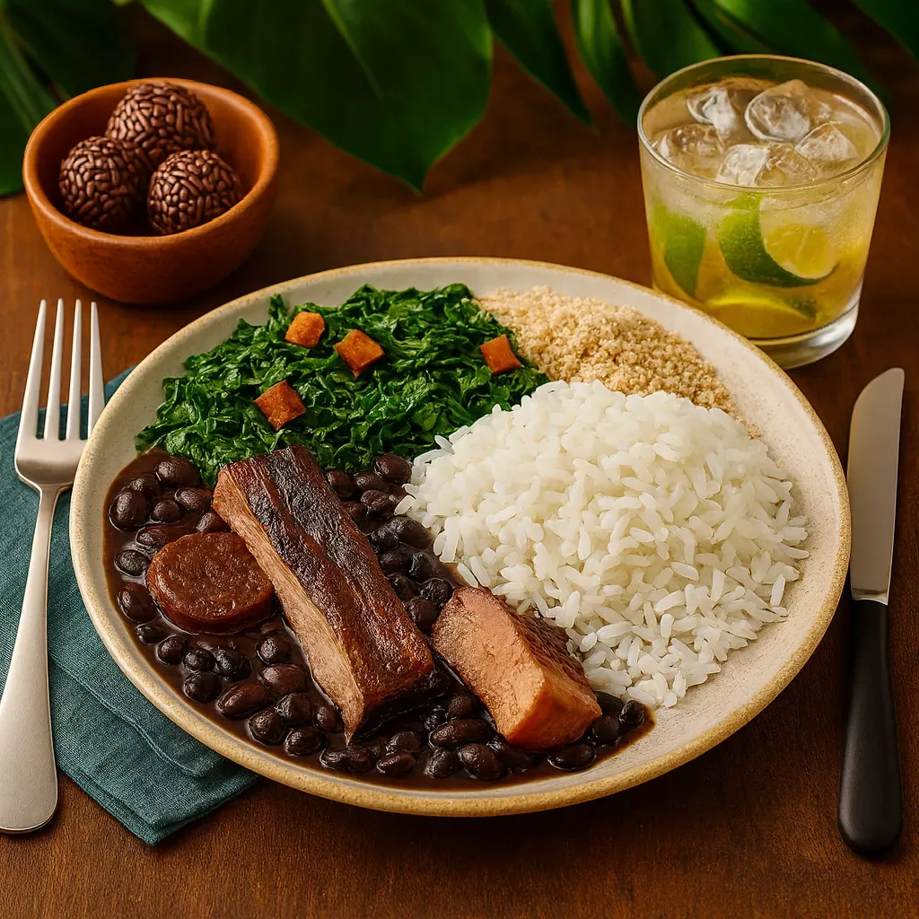 Görsel: Brezilya'nın Ulusal Yemeği Feijoada, Caipirinha Koktelyi ve Brigadeiro Tatlısı