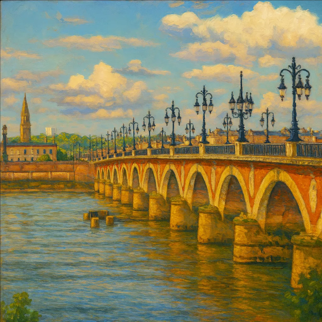 Görsel: Garonne Nehri ve Pont de Pierre Köprüsü, Bordeaux / Fransa