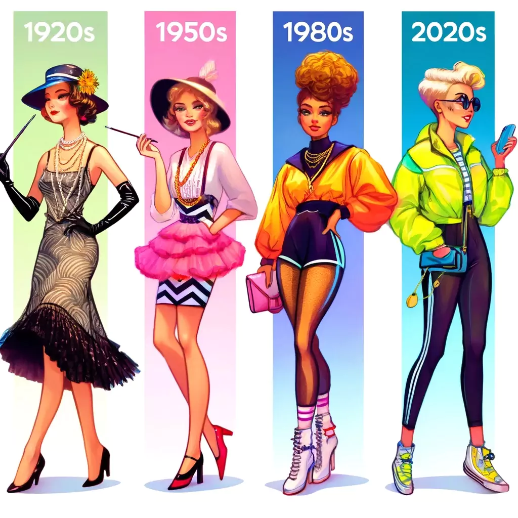 Görsel: Farklı Dönemlerdeki Popüler Moda Trendlerine Örnekler