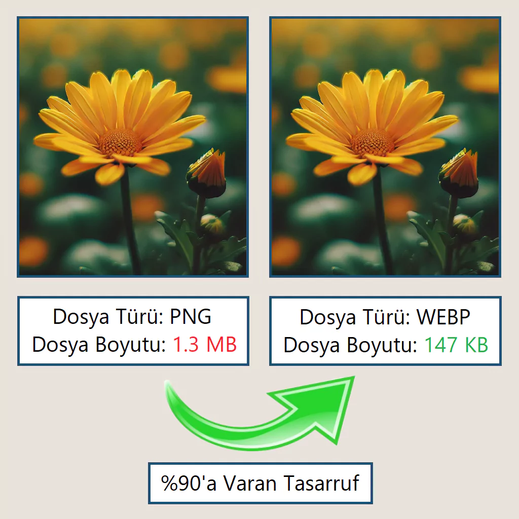 Görsel: Dosya Türünün Dosya Boyutuna Etkisine Örnek