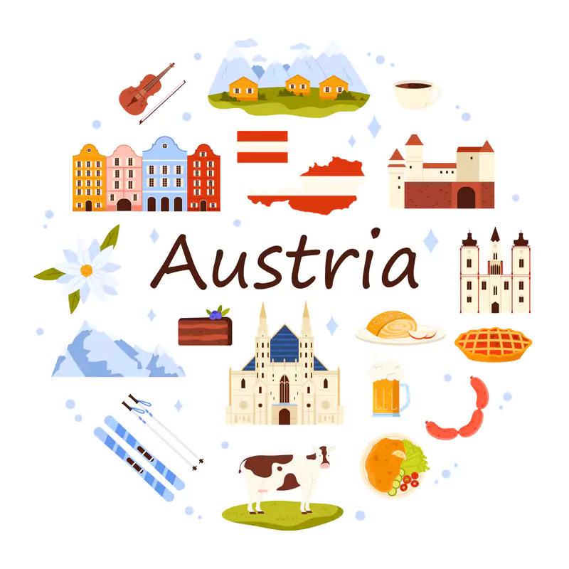 Görsel: Avusturya Kültürünün Başlıca Sembolleri (© Flashvector | Dreamstime.com)
