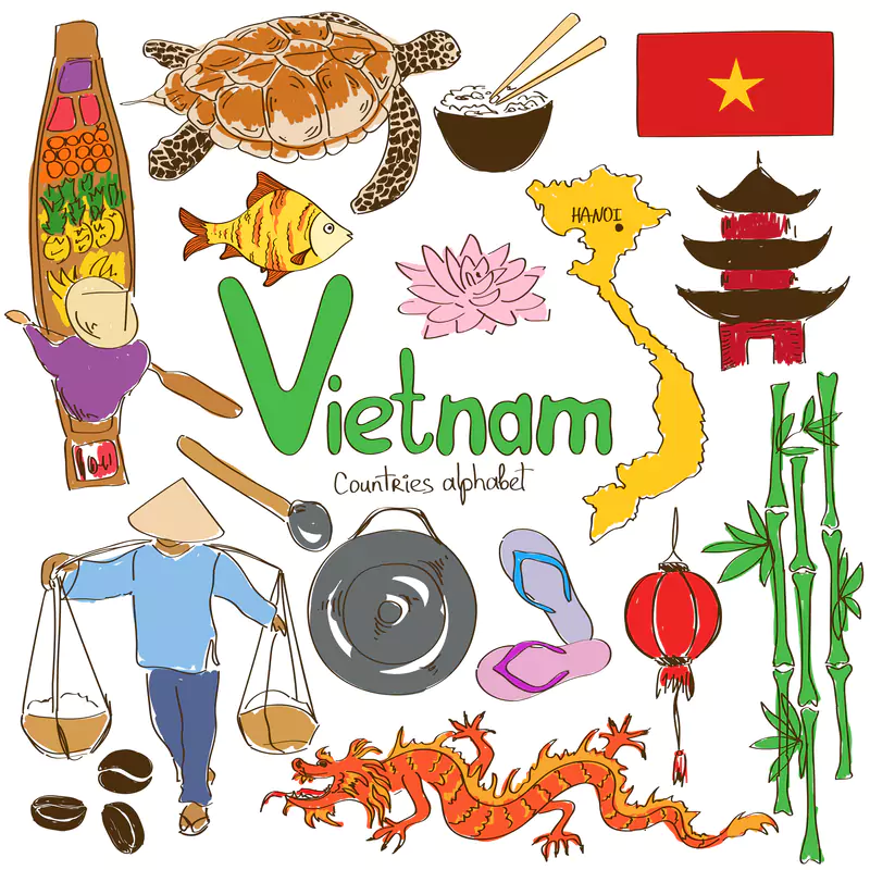 Görsel: Vietnam Kültürünün Başlıca Sembolleri (© Annykos | Dreamstime.com)