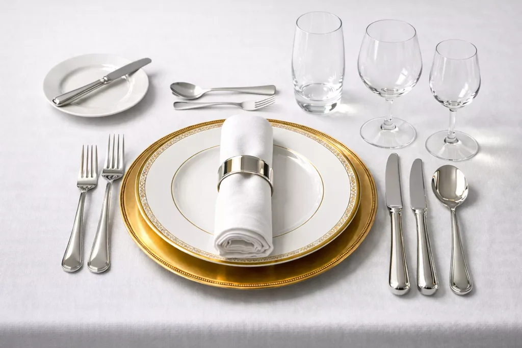 Görsel: Fransız Mutfağı Fine-Dining Klasik Masa Düzeni