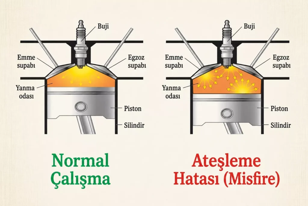 Görsel: Motorda Normal Çalışma İle Hatalı Ateşlemenin Karşılaştırması