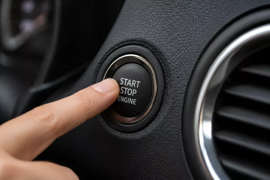 Görsel: Arabanın Motor Çalıştırma Kapama (Start Stop Engine) Tuşuna Basan Parmak